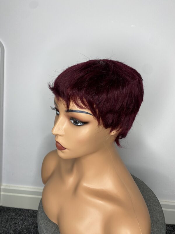 IMG_3617 Human Hair Wig.Rihanna style Pixie cut(black, wine, highlights)