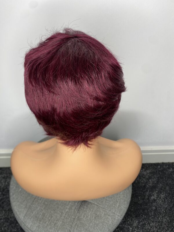 IMG_3630 Human Hair Wig.Rihanna style Pixie cut(black, wine, highlights)