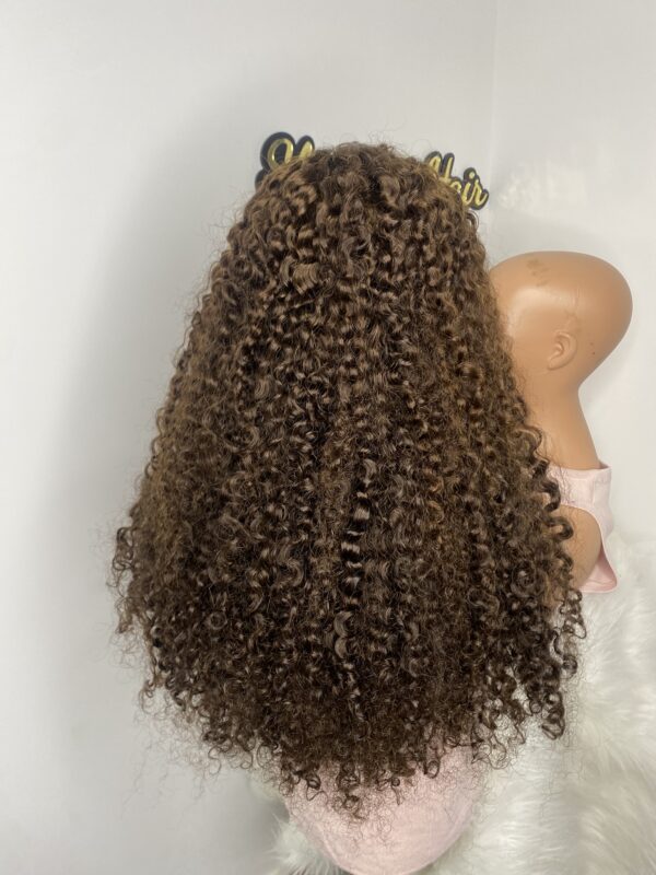 IMG_4895 SDD Virgin human Hair Pixie Curl 28inches Wig (Brown and Highlights)