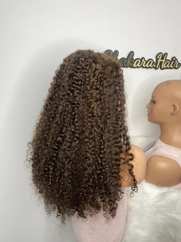 IMG_4897 SDD Virgin human Hair Pixie Curl 28inches Wig (Brown and Highlights)