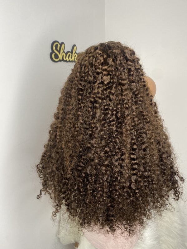 IMG_4898 SDD Virgin human Hair Pixie Curl 28inches Wig (Brown and Highlights)
