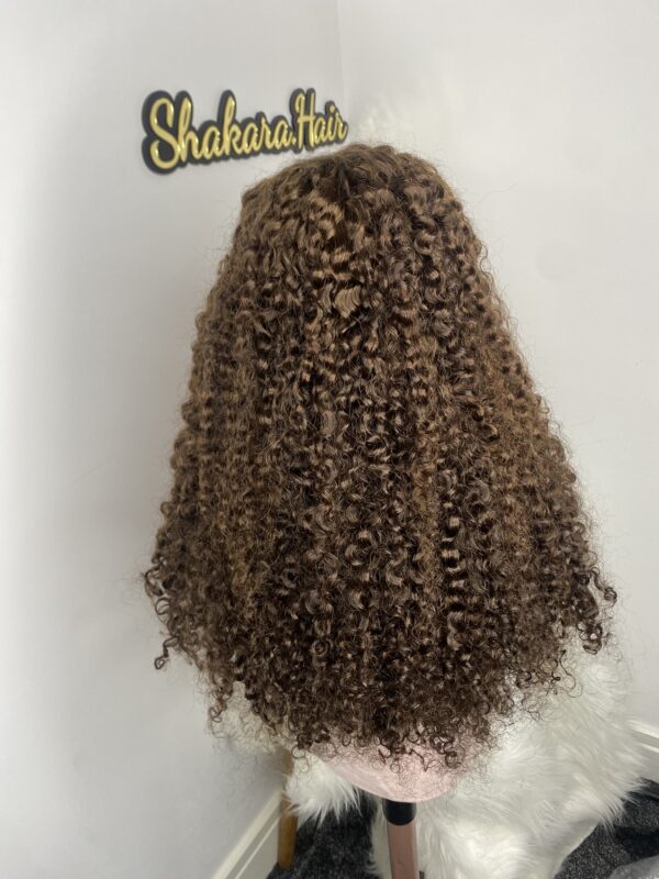 IMG_4903 SDD Virgin human Hair Pixie Curl 28inches Wig (Brown and Highlights)