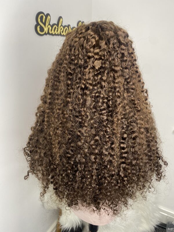 IMG_4905 SDD Virgin human Hair Pixie Curl 28inches Wig (Brown and Highlights)