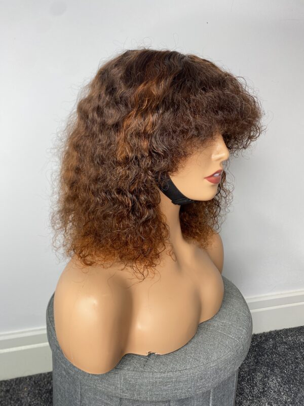 IMG_5045 Virgin Human Hair Celebrity Fringe Jerry Curly Wig, Brown&Orange Highlights
