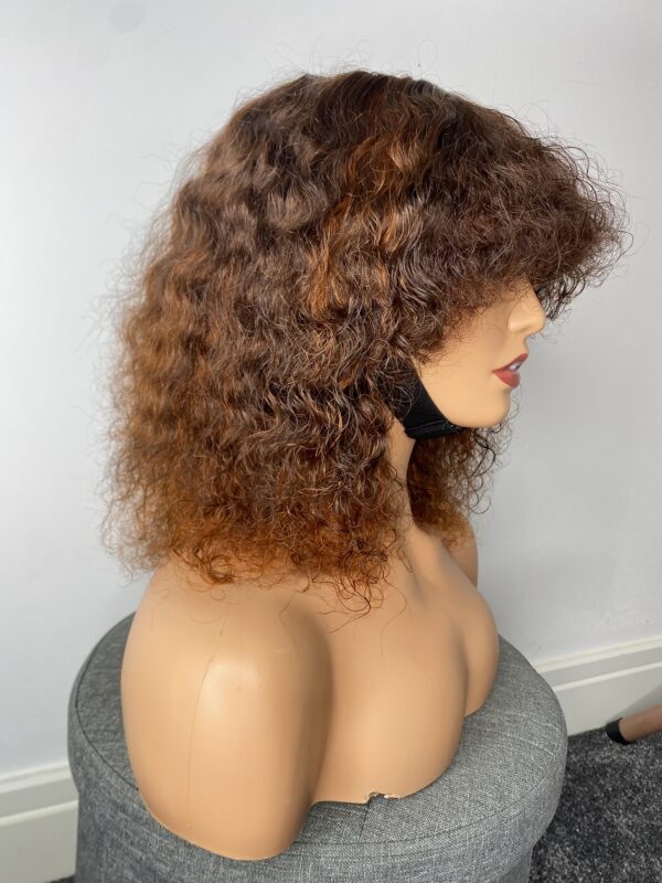 IMG_5048 Virgin Human Hair Celebrity Fringe Jerry Curly Wig, Brown&Orange Highlights