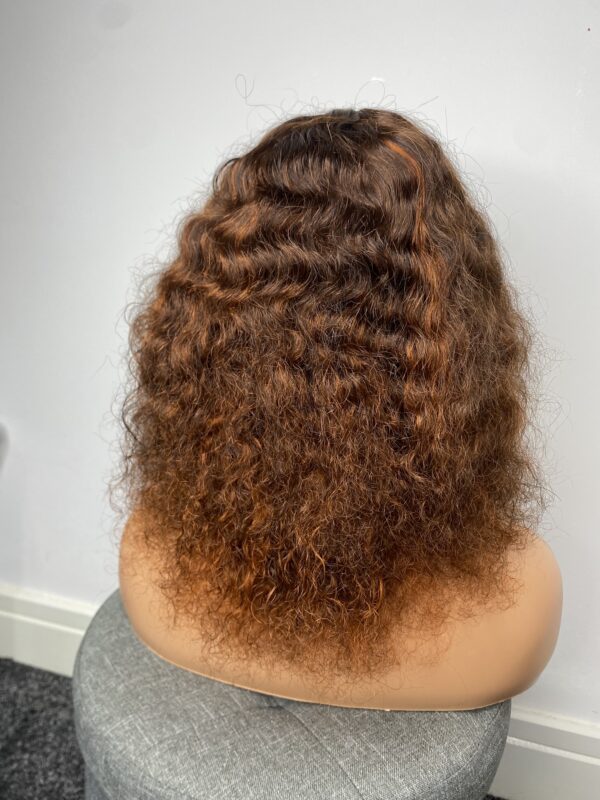 IMG_5058 Virgin Human Hair Celebrity Fringe Jerry Curly Wig, Brown&Orange Highlights