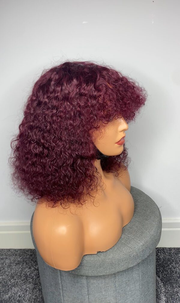 IMG_5063 Virgin Human Hair Celebrity Fringe Jerry Curly Wig, Burgundy