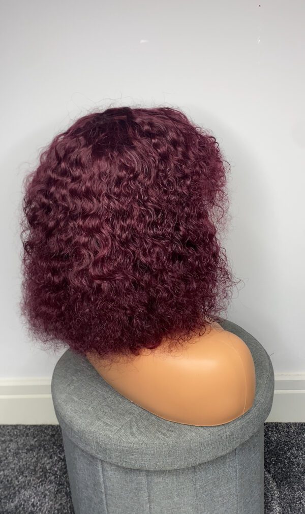 IMG_5064 Virgin Human Hair Celebrity Fringe Jerry Curly Wig, Burgundy