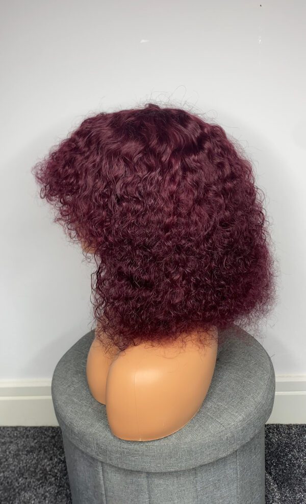 IMG_5066 Virgin Human Hair Celebrity Fringe Jerry Curly Wig, Burgundy