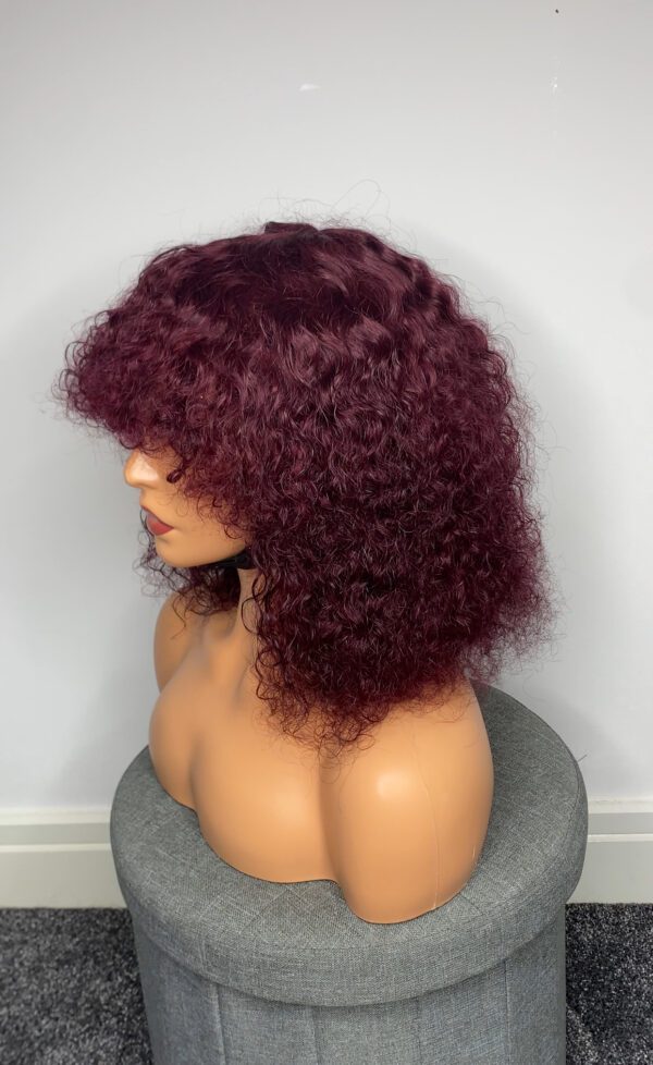 IMG_5067 Virgin Human Hair Celebrity Fringe Jerry Curly Wig, Burgundy