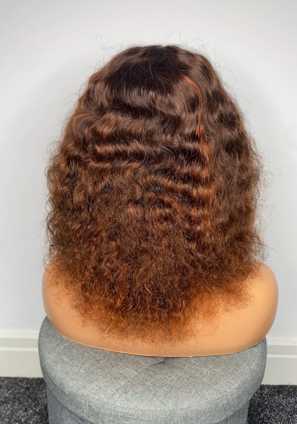 IMG_5070 Virgin Human Hair Celebrity Fringe Jerry Curly Wig, Brown&Orange Highlights