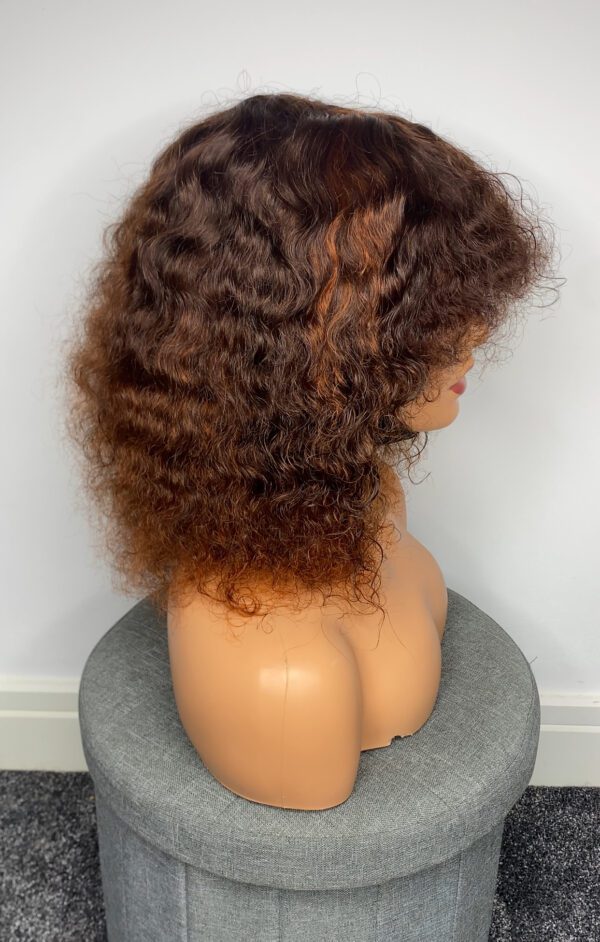 IMG_5071 Virgin Human Hair Celebrity Fringe Jerry Curly Wig, Brown&Orange Highlights