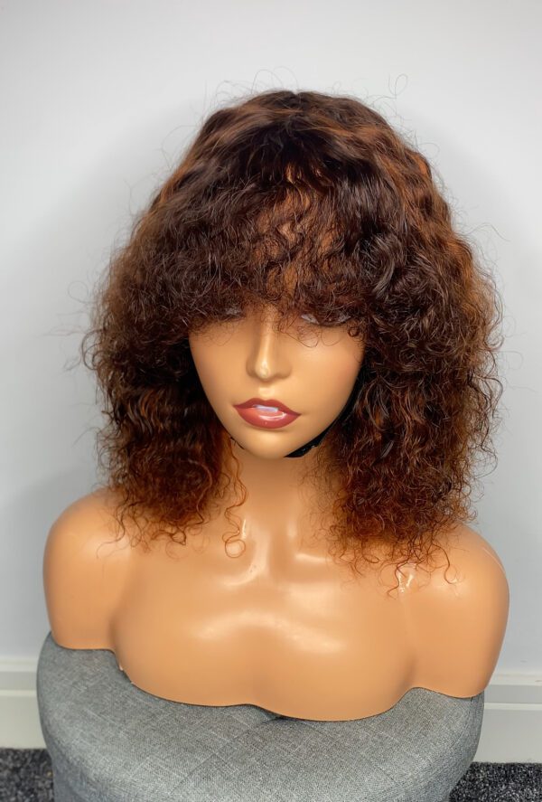 IMG_5073 Virgin Human Hair Celebrity Fringe Jerry Curly Wig, Brown&Orange Highlights