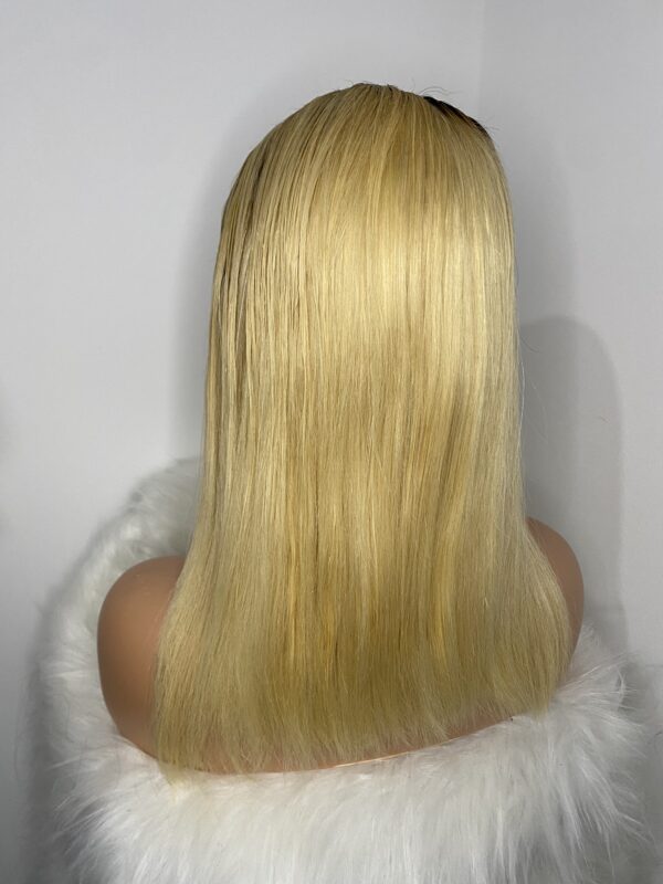 IMG_7195 Virgin Human Hair Silky Straight 14 Inches Wig (Blonde with dark roots)