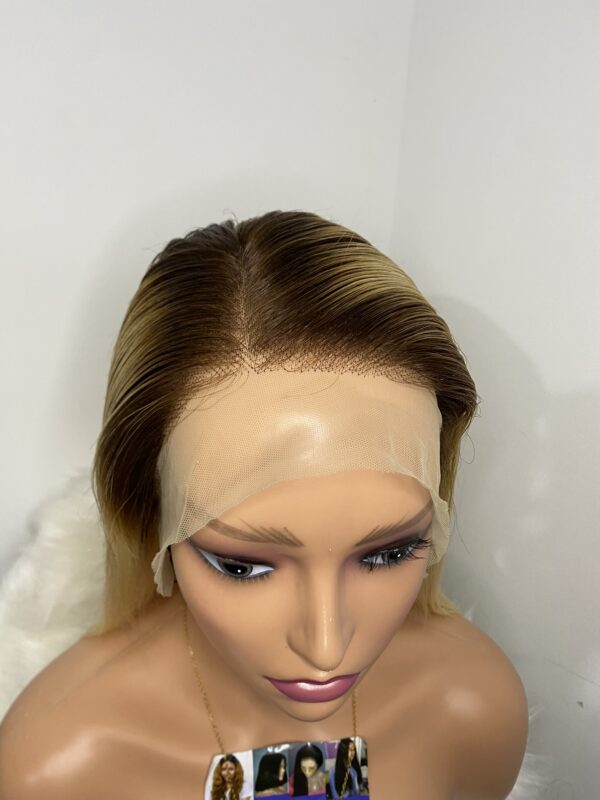 IMG_7201 Virgin Human Hair Silky Straight 14 Inches Wig (Blonde with dark roots)