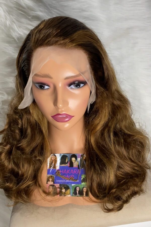 IMG_8495 SDD Virgin Human Hair bouncy Frontal Wig (Brown,black & Blonde highlights)
