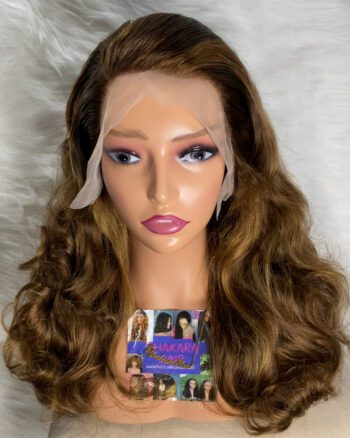 SDD Virgin Human Hair bouncy Frontal Wig (Brown,black & Blonde highlights)