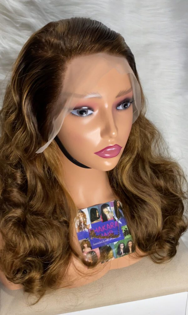 IMG_8497 SDD Virgin Human Hair bouncy Frontal Wig (Brown,black & Blonde highlights)