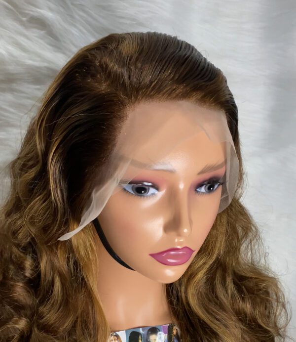 IMG_8498 SDD Virgin Human Hair bouncy Frontal Wig (Brown,black & Blonde highlights)