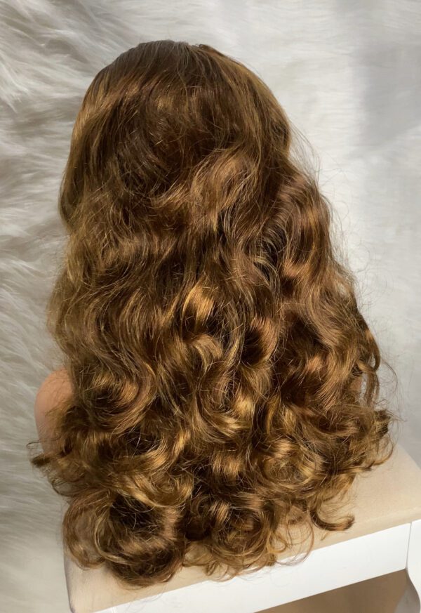 IMG_8501 SDD Virgin Human Hair bouncy Frontal Wig (Brown,black & Blonde highlights)