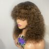 IMG_8566 Virgin Human Hair Celebrity Fringe Jerry Curly Wig, Brown&Blonde Highlights