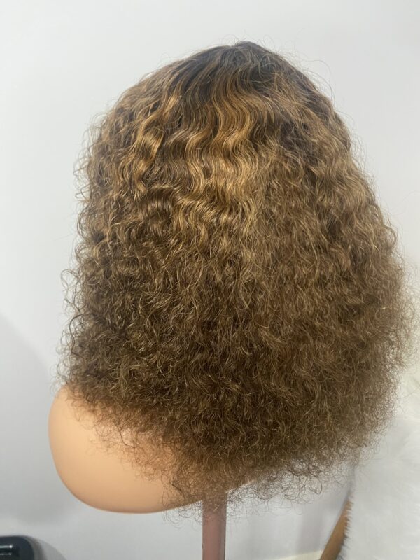 IMG_8575 Virgin Human Hair Celebrity Fringe Jerry Curly Wig, Brown&Blonde Highlights