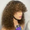 IMG_8583 Virgin Human Hair Celebrity Fringe Jerry Curly Wig, Brown&Blonde Highlights