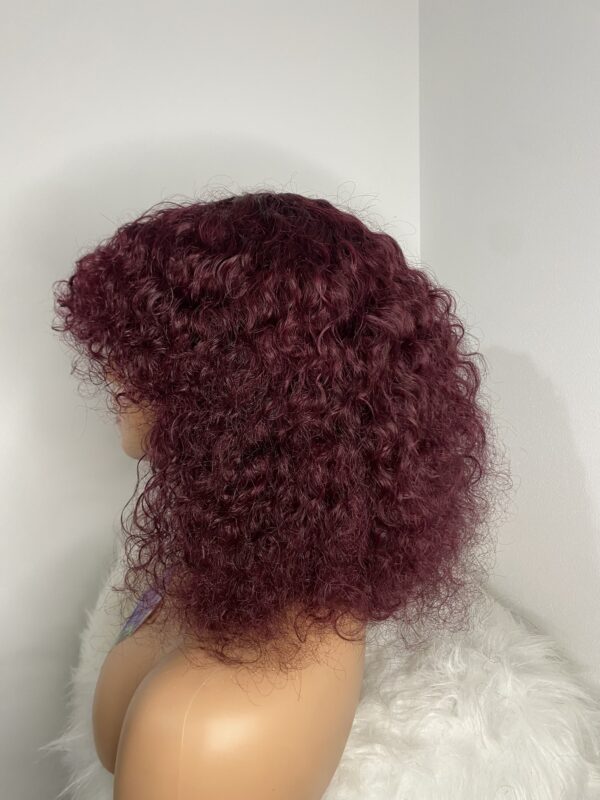 IMG_8724 Virgin Human Hair Celebrity Fringe Jerry Curly Wig, Burgundy