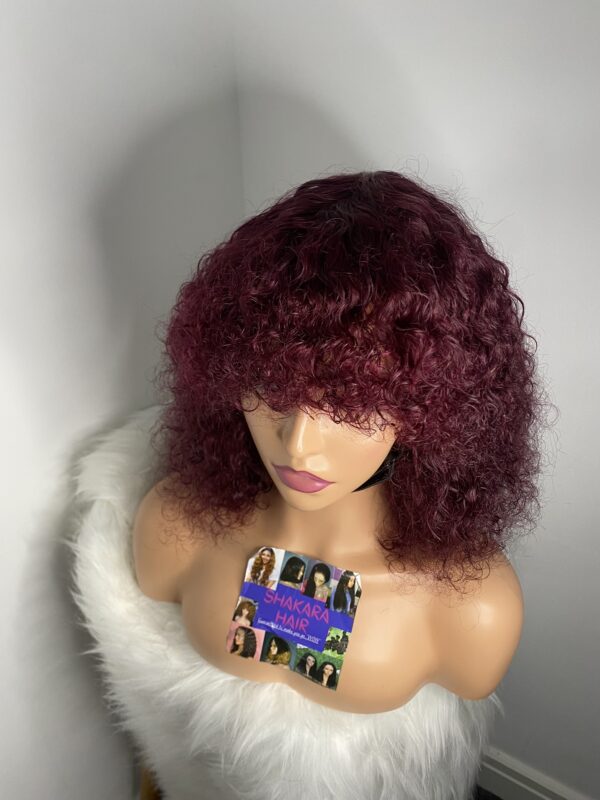 IMG_8731 Virgin Human Hair Celebrity Fringe Jerry Curly Wig, Burgundy