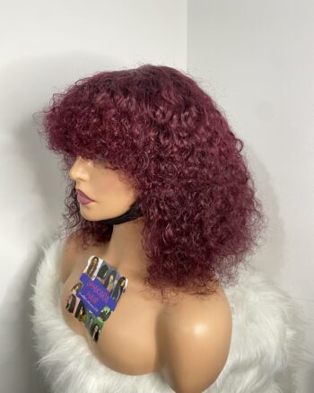 Virgin Human Hair Celebrity Fringe Jerry Curly Wig, Burgundy