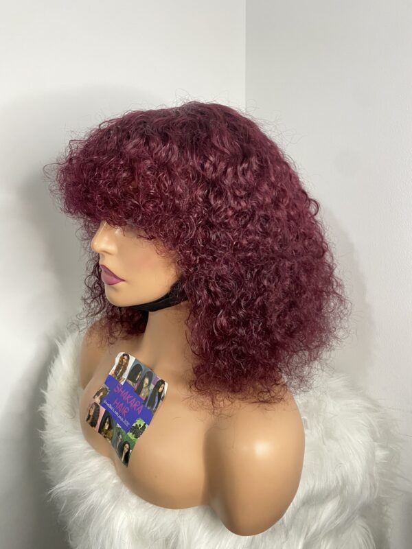 IMG_8734 Virgin Human Hair Celebrity Fringe Jerry Curly Wig, Burgundy