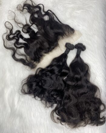 IMG_8790 Raw donor Vietnamese SDD natural Loose wavy human hair bundles & 13x4 frontal