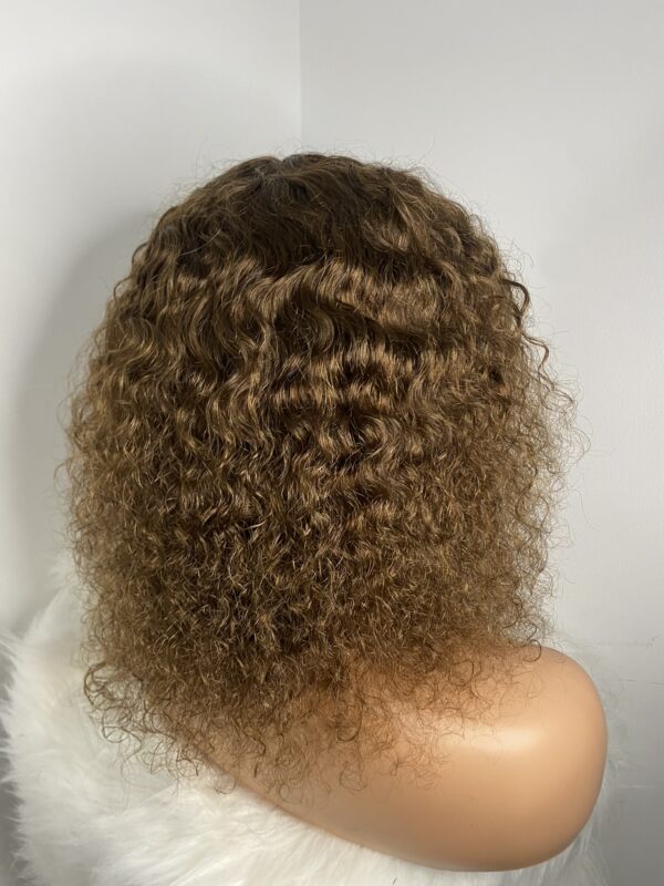 IMG_8799 Virgin Human Hair Celebrity Fringe Jerry Curly Wig, Brown&Blonde Highlights