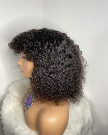 Virgin Human Hair Celebrity Fringe Jerry Curly Wig, Natural black