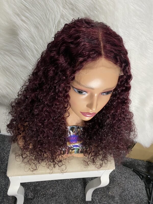 IMG_8999 Human Hair Water Curls 20 inches Wig (Black, Wine & Highlights colors)