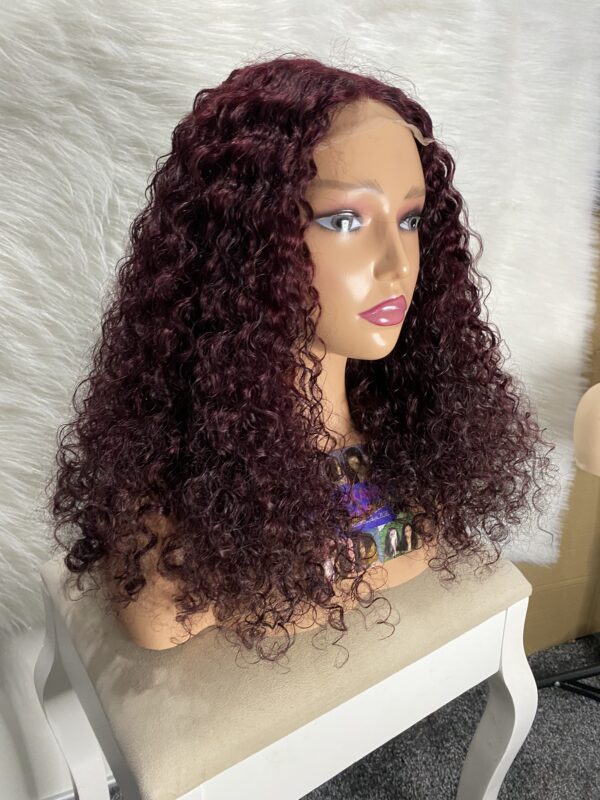 IMG_9003 Human Hair Water Curls 20 inches Wig (Black, Wine & Highlights colors)