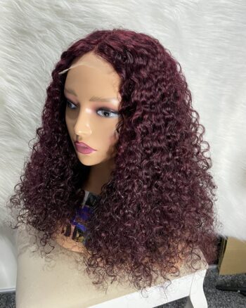 IMG_9005 Human Hair Water Curls 20 inches Wig (Black, Wine & Highlights colors)