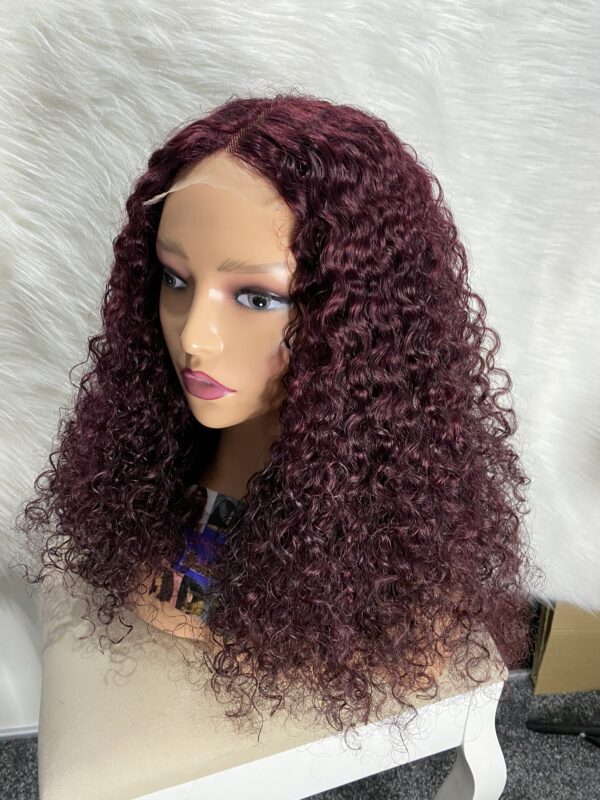 IMG_9005 Human Hair Water Curls 20 inches Wig (Black, Wine & Highlights colors)