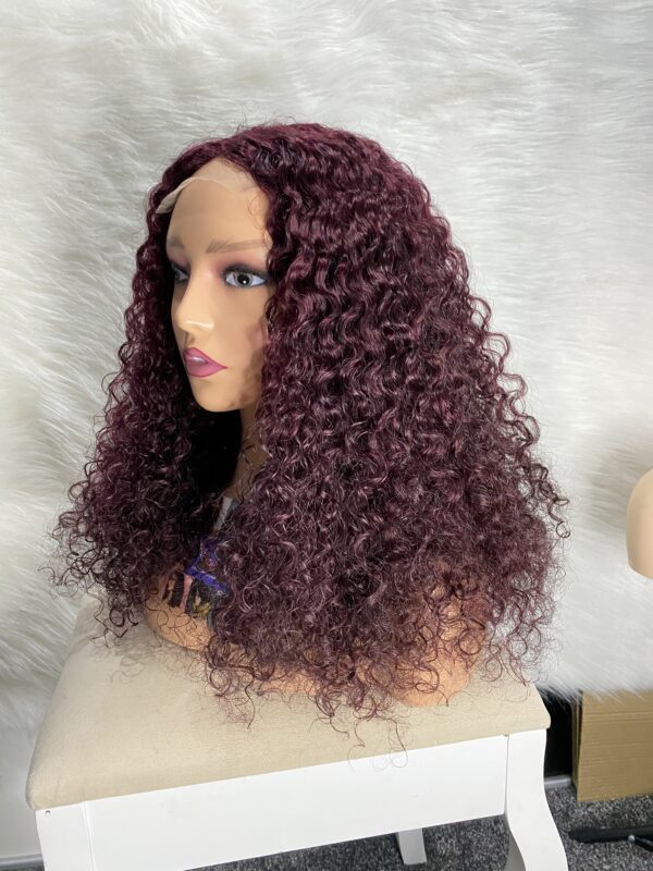 IMG_9007 Human Hair Water Curls 20 inches Wig (Black, Wine & Highlights colors)