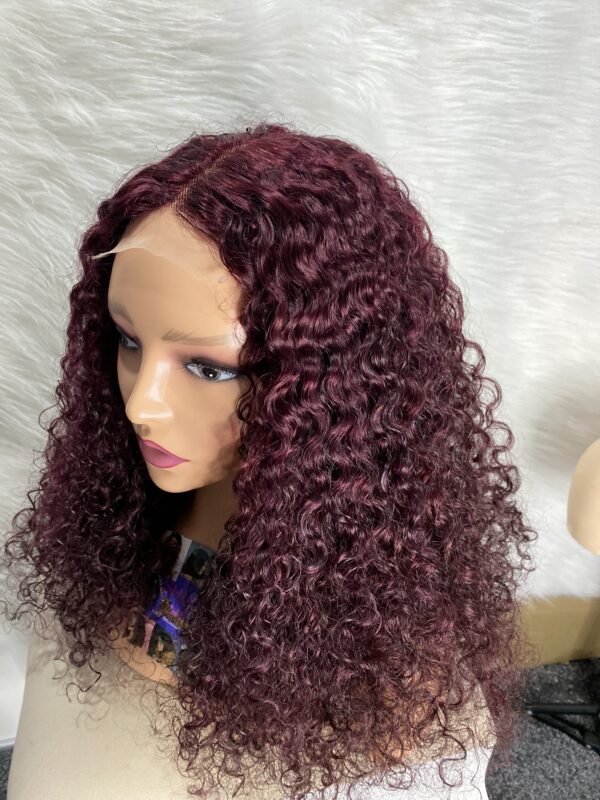 IMG_9010 Human Hair Water Curls 20 inches Wig (Black, Wine & Highlights colors)