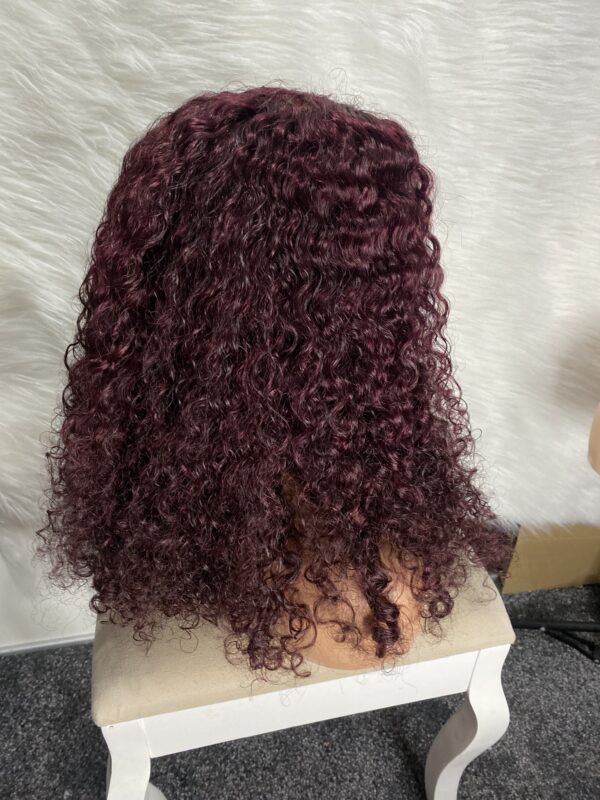 IMG_9037 Human Hair Water Curls 20 inches Wig (Black, Wine & Highlights colors)