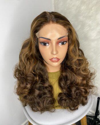 IMG_9041 SDD Virgin Human Hair bouncy Wig (Brown & Blonde highlights