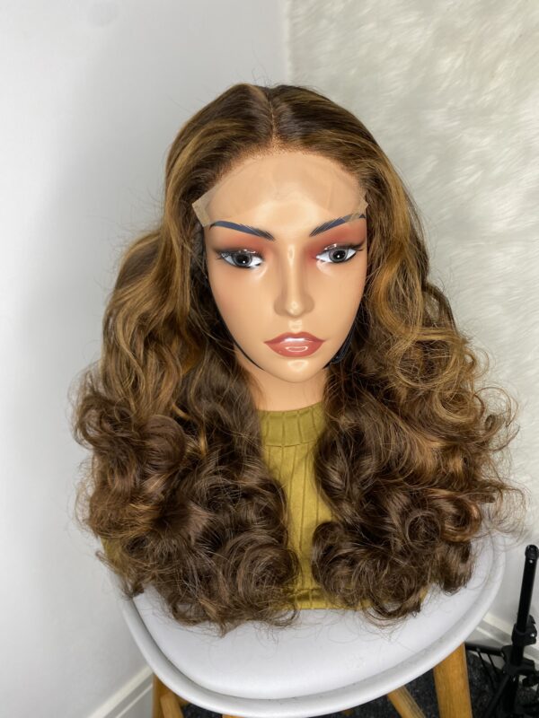 IMG_9041 SDD Virgin Human Hair bouncy Wig (Brown & Blonde highlights