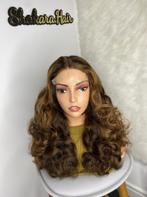 IMG_9045 SDD Virgin Human Hair bouncy Wig (Brown & Blonde highlights