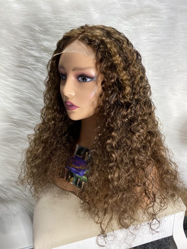 IMG_9050 Human Hair Water Curls 20 inches Wig (Black, Wine & Highlights colors)