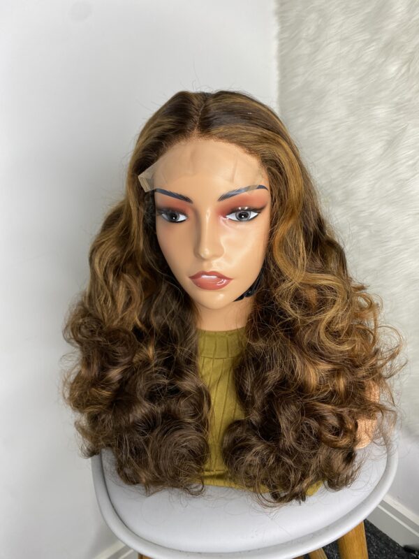 IMG_9051 SDD Virgin Human Hair bouncy Wig (Brown & Blonde highlights