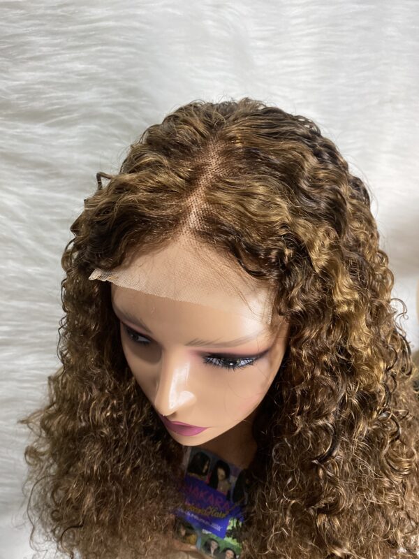 IMG_9053 Human Hair Water Curls 20 inches Wig (Black, Wine & Highlights colors)