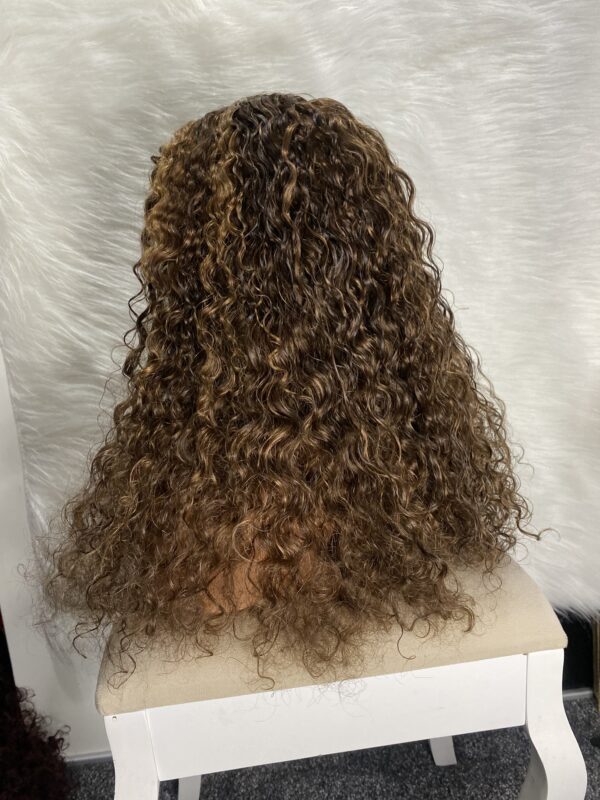IMG_9060 Human Hair Water Curls 20 inches Wig (Black, Wine & Highlights colors)