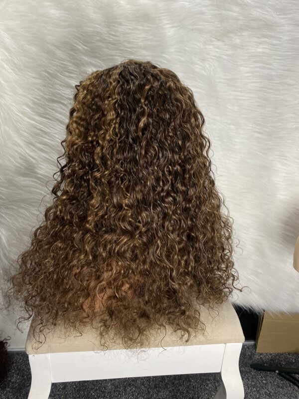 IMG_9062 Human Hair Water Curls 20 inches Wig (Black, Wine & Highlights colors)