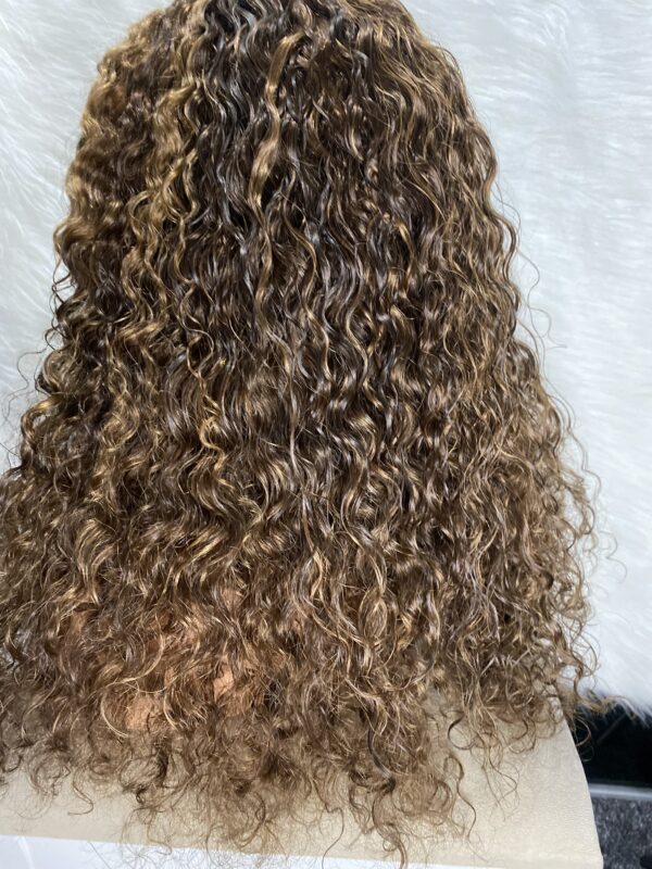 IMG_9064 Human Hair Water Curls 20 inches Wig (Black, Wine & Highlights colors)